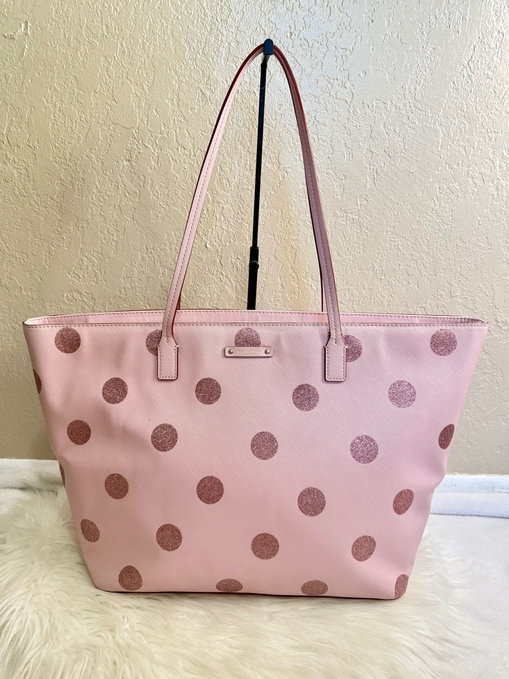 Kate Spade Large Pink Glitter Polka Dot Tote Bag